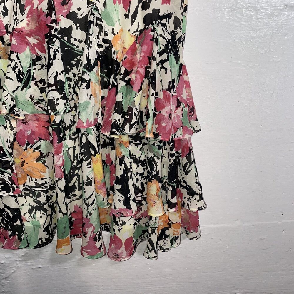 Vintage Lauren Ralph Lauren Floral Ruffle Tiered Dress Sleeveless Fit & Flare M - Picture 5 of 8